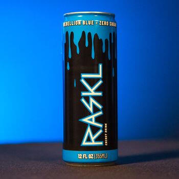 RASKL Rebellion Blue Zero Sugar Energy Drink RASKL Rebellion Blue Zero Sugar energy drink cans
